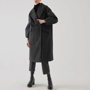 02 Fabulous Black Striped Oversized Bouclé Coat with Sleeve Detail